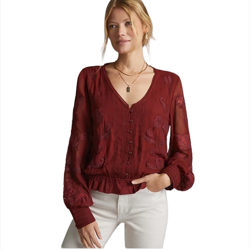 SOLD Anthropologie Embroidered Floral Buttondown - Picture 1 of 4